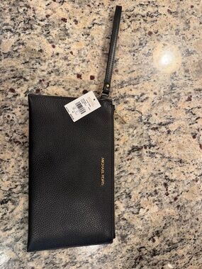 Michael Kors Jet Set Black Pebbled Leather Wristlet with Gold Hardware